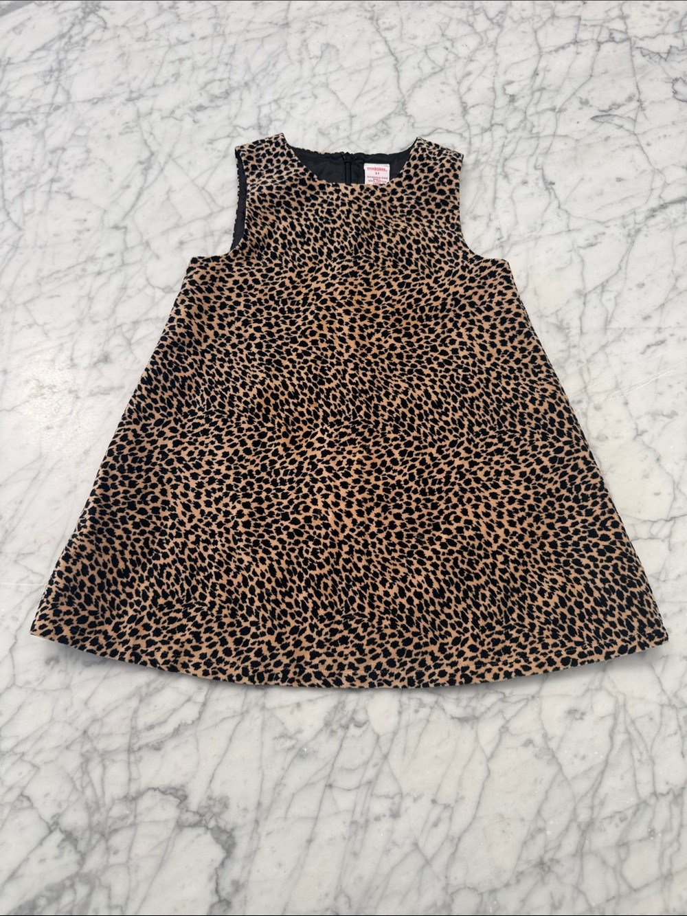 Vintage Gymboree Leopard Print A-Line Dress Velour Black & Tan Sz 3T